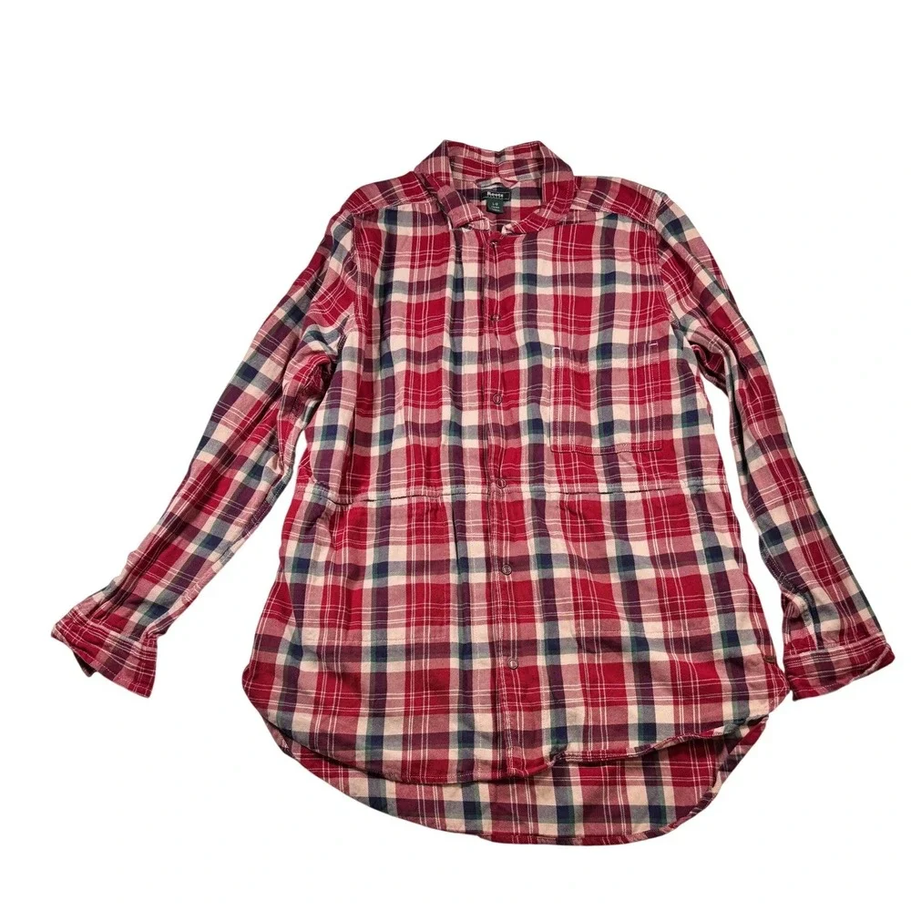 Roots Canada Plaid Long‎ Sleeve Button Up Shirt Size L Red Cabincore Gorpcore